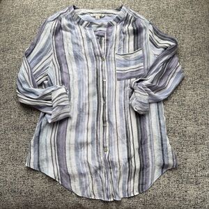 Zac & Rachel Purple and Gray Striped Light Airy Beachy Button-Down Shirt